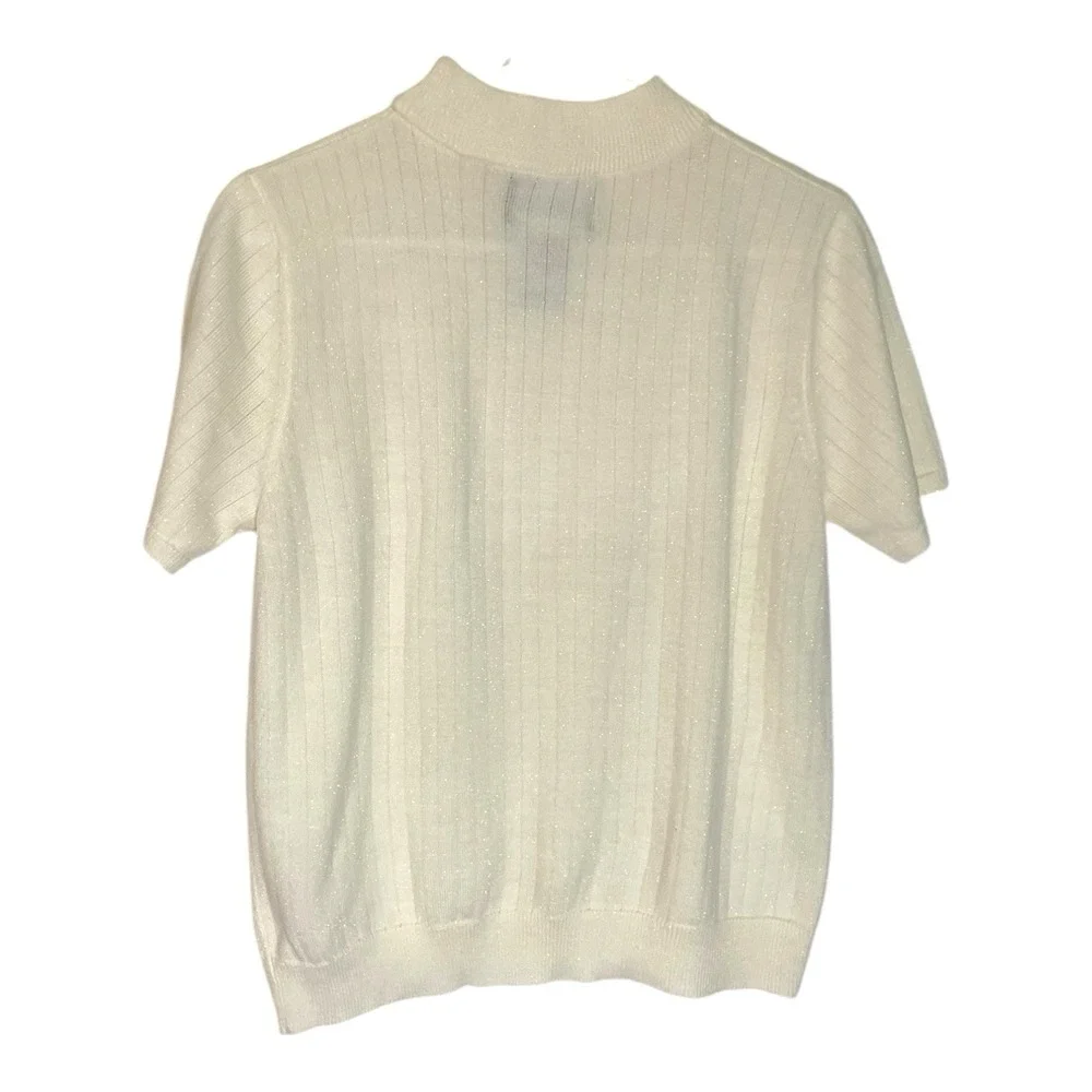 Sag Harbor Small Cream Knit Mock Neck Sweater Shimmer Ribbed Vintage Style - Picture 3 of 7